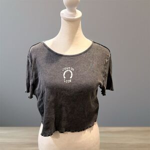 H&M Divided Women's Gray Crop Top Size L Short Sleeve Raw‎ Hem